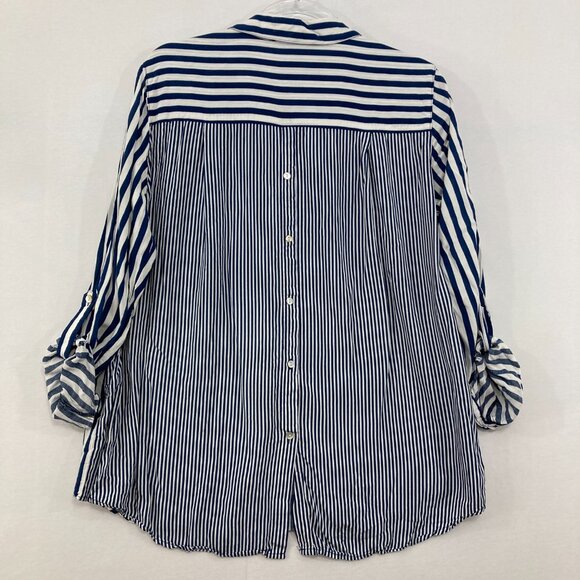 Jane and Delancey size XL Blue White Stripes Soft Flowy Button Back Button Up - Picture 1 of 10